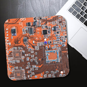 Sticker Carré Carte de circuit Geek d'ordinateur Orange