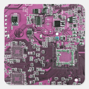 Sticker Carré Carte de circuit Geek d'ordinateur violet