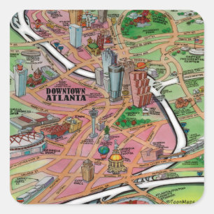 Sticker Carré Carte de dessin du centre-ville d'Atlanta en Géorg