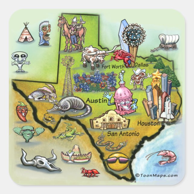 Sticker Carré Carte de dessin du Texas (Devant)