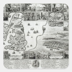 Sticker Carré Carte de guerre civile Angleterre et d'une vue de