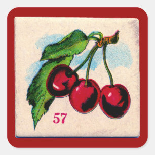 Sticker Carré Carte de jeu Cerises vintages