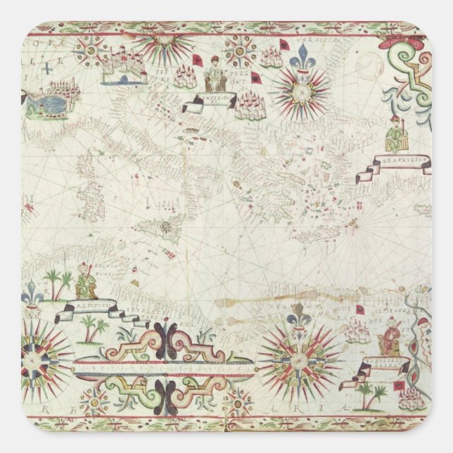 Sticker Carré Carte de la Méditerranée, 1625 (Devant)
