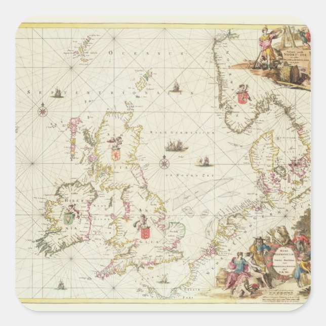 Sticker Carré Carte de la mer du Nord, vers 1675 (Devant)