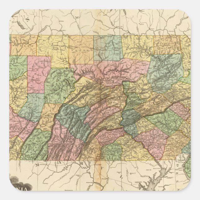 Sticker Carré Carte de la Pennsylvanie et du New Jersey (Devant)