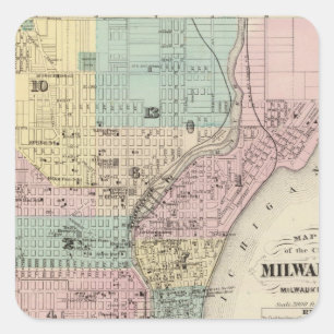 Sticker Carré Carte de la ville de Milwaukee, Milwaukee Co