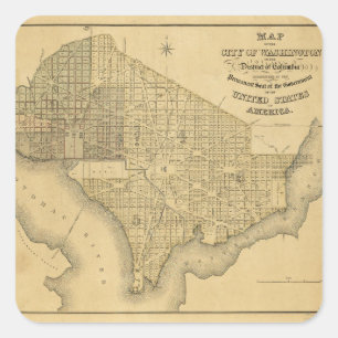 Sticker Carré Carte de la ville de Washington D.C. (1839)