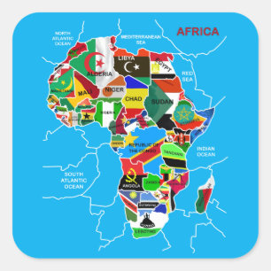 Sticker Carré Carte de l'Afrique avec drapeaux