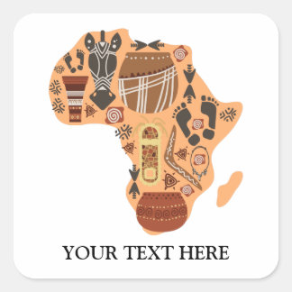 Sticker Carré Carte de l'Afrique avec le patrimoine culturel afr
