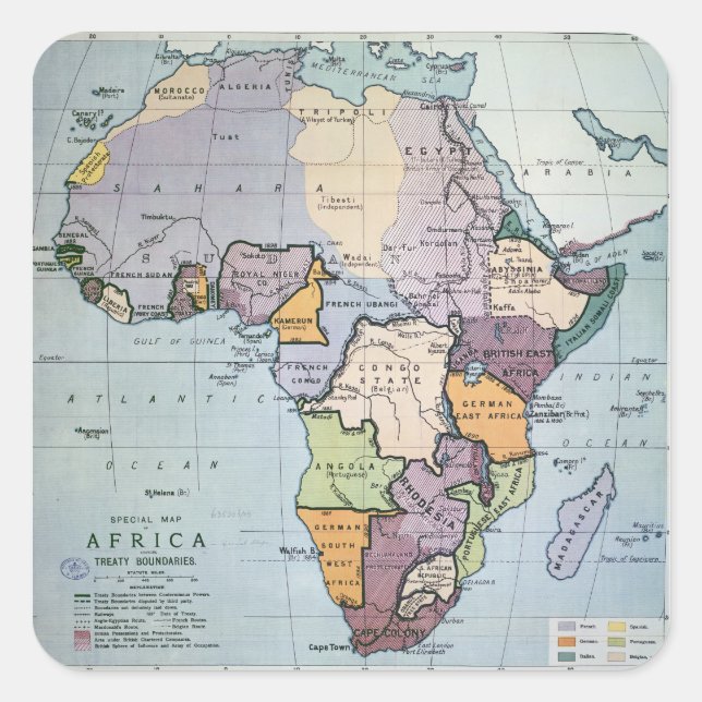 Sticker Carré Carte de l'Afrique montrant les limites des traité (Devant)