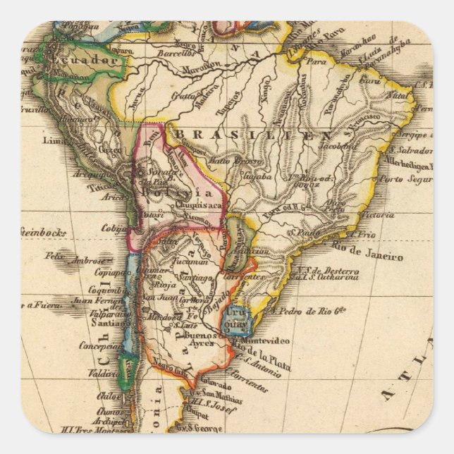 Sticker Carré Carte de l'Amérique du Sud (Devant)