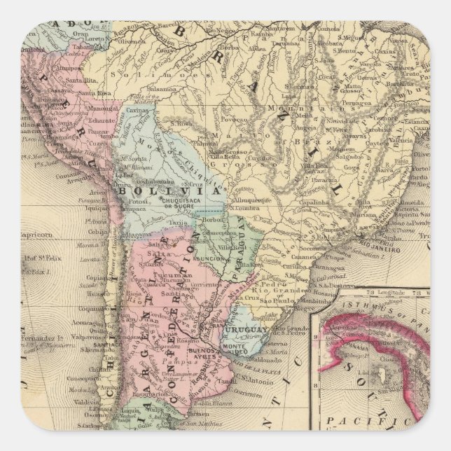 Sticker Carré Carte de l'Amérique du Sud par Mitchell (Devant)