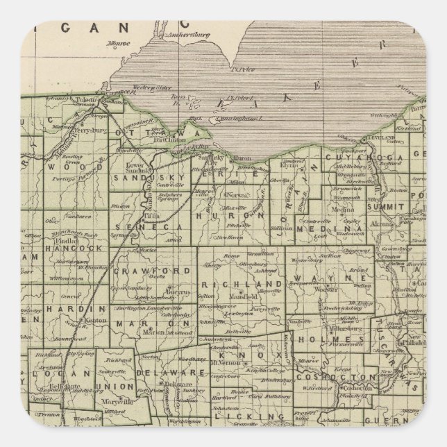 Sticker Carré Carte de l'Atlas de l'Ohio (Devant)