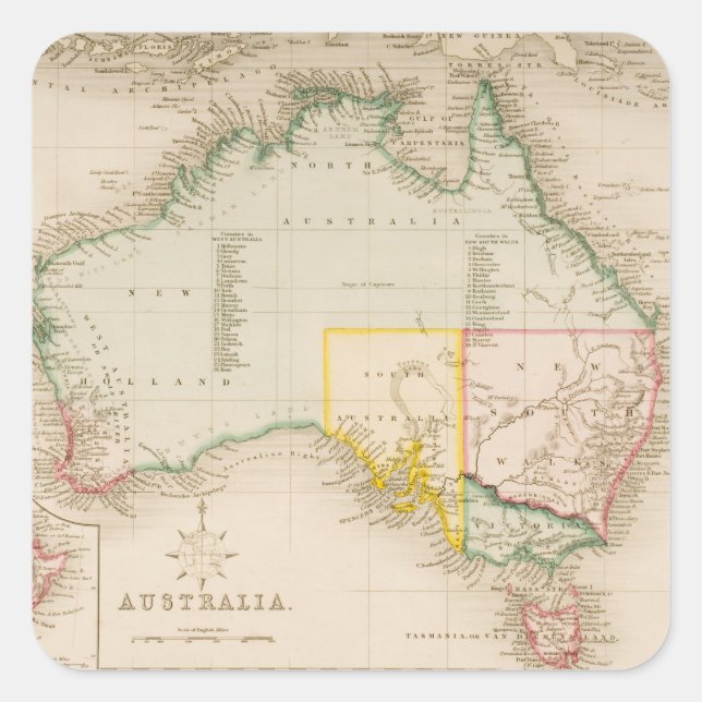 Sticker Carré Carte de l'Australie et de la Nouvelle-Zélande (Devant)