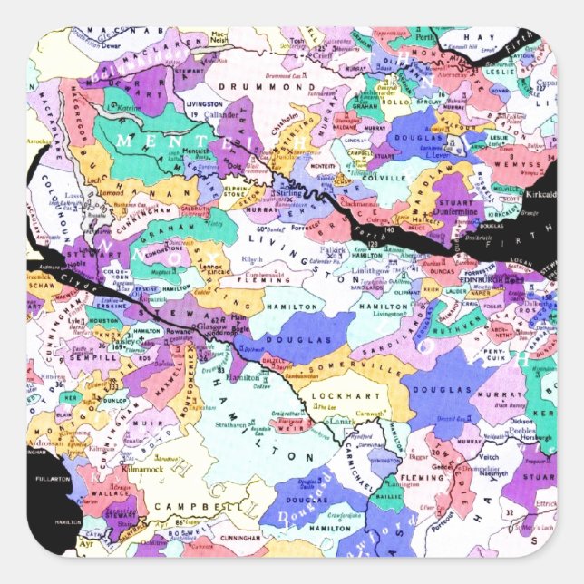 Sticker Carré Carte de l'Écosse Clans écossais (Devant)