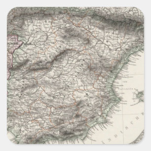 Sticker Carré Carte de l'Espagne et du Portugal par Stieler