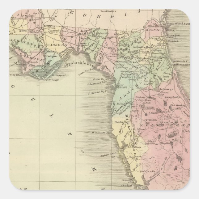 Sticker Carré Carte de l'État de Floride (Devant)