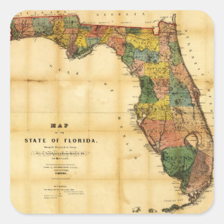 Sticker Carré Carte de l'État de Floride (1856)
