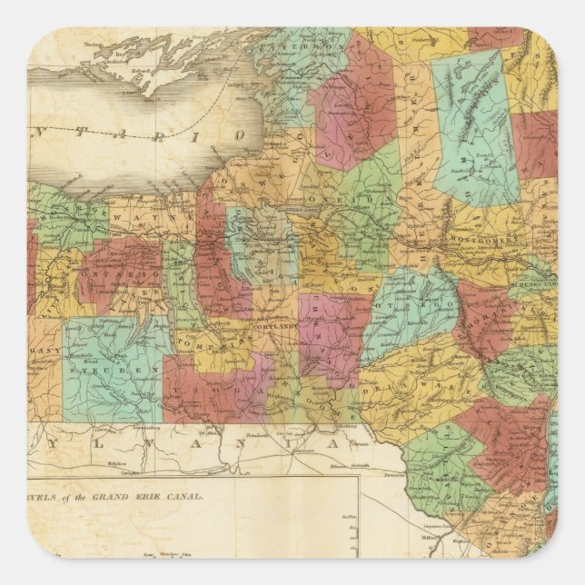 Sticker Carré Carte De L'État De New York (Devant)