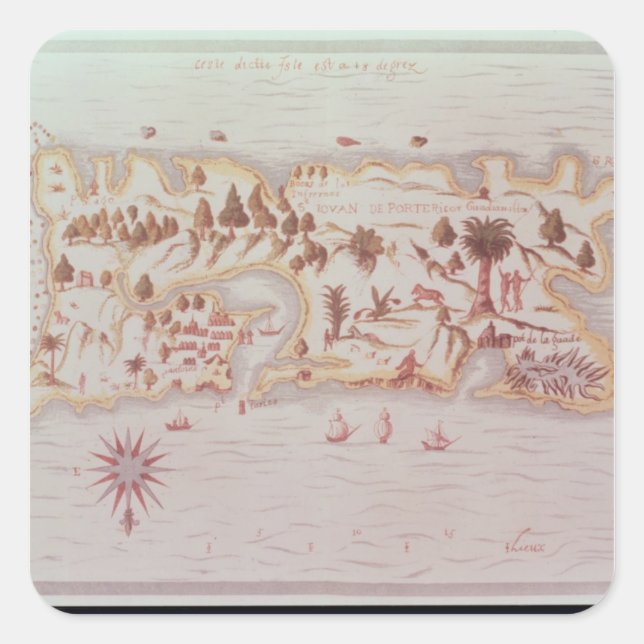 Sticker Carré Carte de l'île de Porto Rico, 1599 (Devant)
