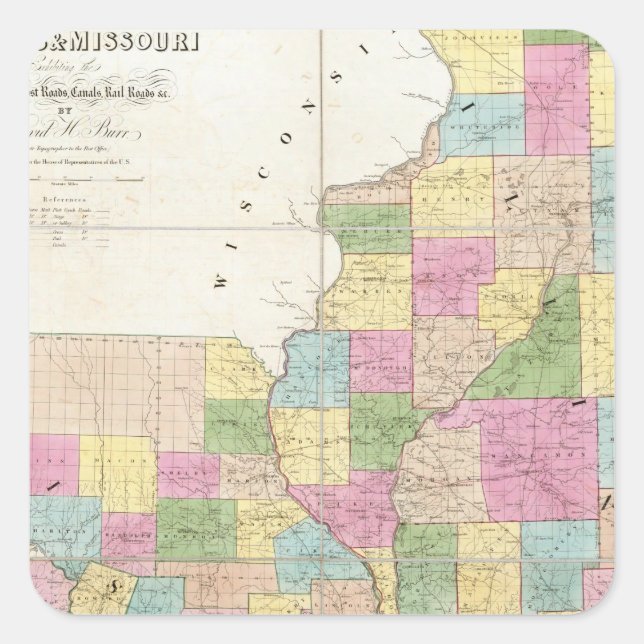 Sticker Carré Carte de l'Illinois et du Missouri (Devant)