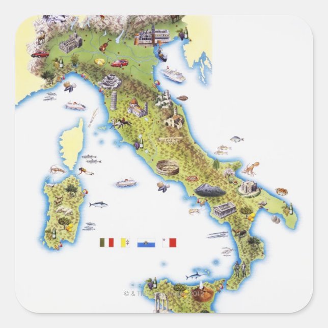 Sticker Carré Carte de l'Italie (Devant)