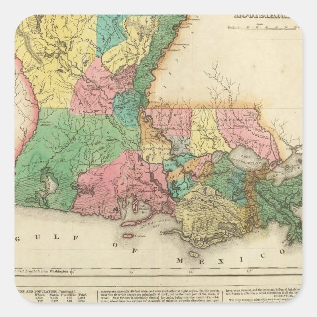 Sticker Carré Carte De Louisiane (Devant)