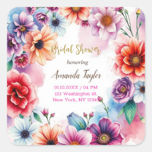 Sticker Carré Carte de mariage minimaliste florale calligraphiée