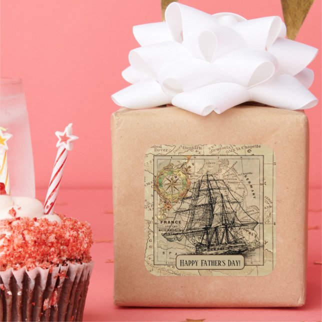 Sticker Carré Carte de navigation des navires nautiques vintages (Fête)