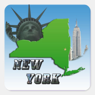 Sticker Carré Carte de New York, Statue de la Liberté, Monument