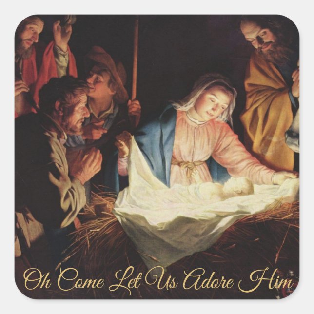 Sticker Carré Carte de Noël Gold de la Nativité Religieuse (Devant)
