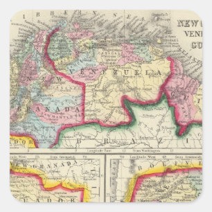 Sticker Carré Carte de nouveaux Grenade, Venezuela, et Guyane