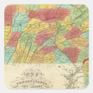 Sticker Carré Carte De Pennsylvanie New Jersey Et Delaware