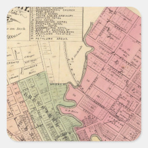 Sticker Carré Carte de Petaluma City 1877