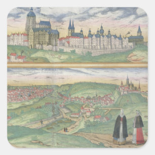 Sticker Carré Carte de Prague, de "Civitates Orbis Terrarum" par