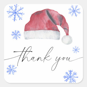Sticker Carré carte de remerciement bonnet de Père Noël