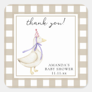 Sticker Carré Carte de remerciements plié Baby shower d'oie