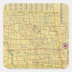 Sticker Carré Carte de route N et S Dakota