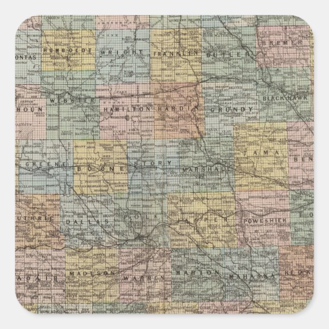 Sticker Carré Carte de section de l'Iowa (Devant)