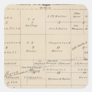 Sticker Carré Carte de section de T24S R21E Tulare County