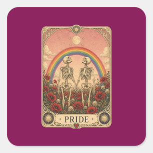 Sticker Carré Carte de tarot vintage Fierté Squelette Amants Arc