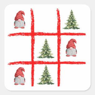Sticker Carré Carte de Tic Tac Toe de Gnome de Noël Enjouée