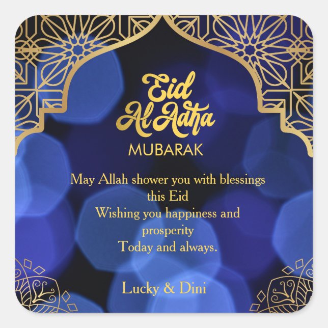 Sticker Carré Carte de vacances Eid Al Adha Golden Mandala Flat (Devant)