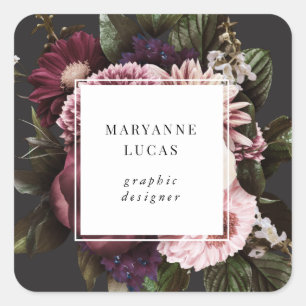 Sticker Carré Carte de visite élégante à motif floral sombre et