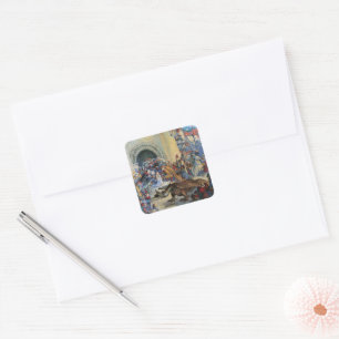 Sticker Carré Carte de vœux pliée Dragon pour l'anniversaire de
