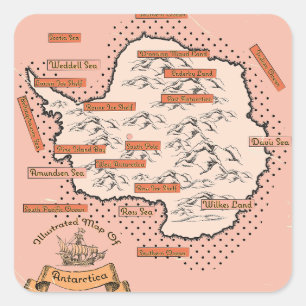 Sticker Carré Carte de voyage illustrée de l'Antarctique