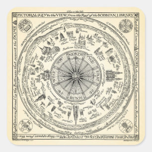 Sticker Carré Carte de vue d'Oxford de la bibliothèque de