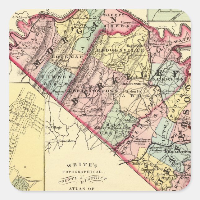 Sticker Carré Carte des comtés de Morgan, Berkeley et Jefferson (Devant)