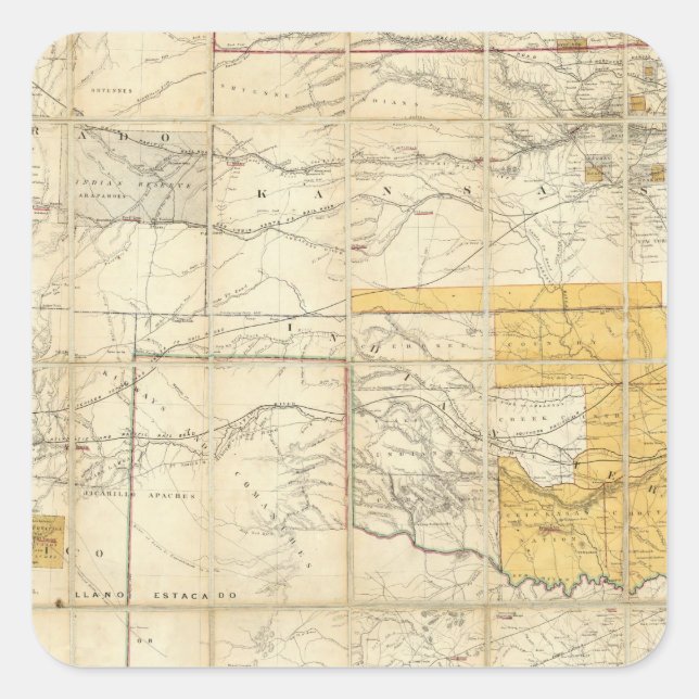 Sticker Carré Carte Des États Du Kansas Et Du Texas (Devant)