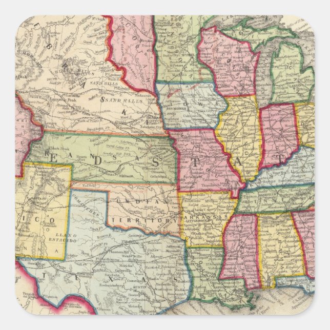 Sticker Carré Carte Des États-Unis, Et Territoires (Devant)